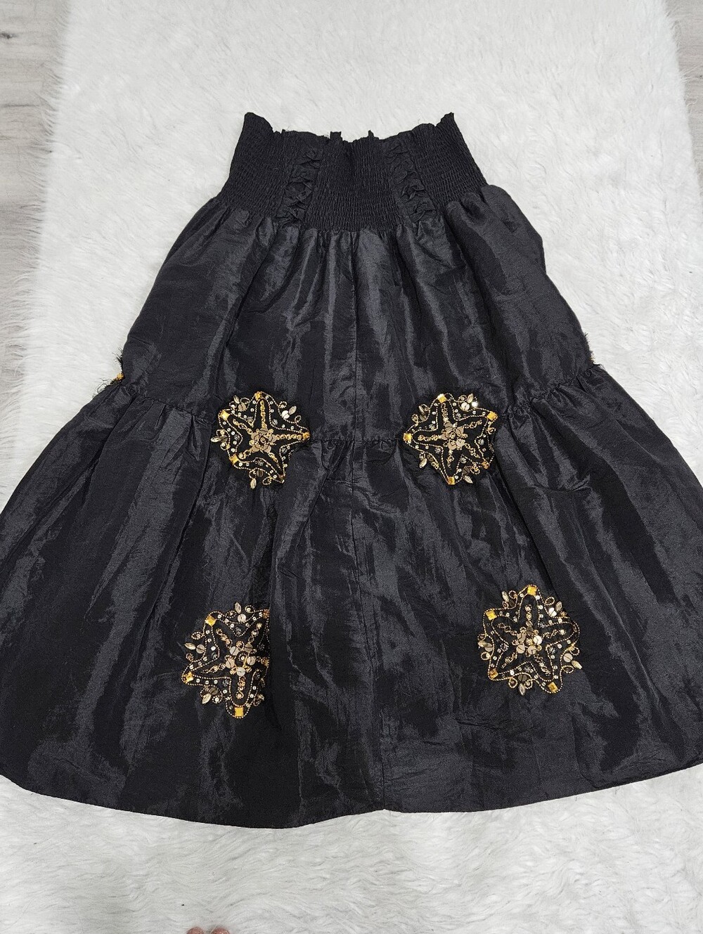 Sugarlips Black Tiered Maxi Skirt with Gold Embellishments
